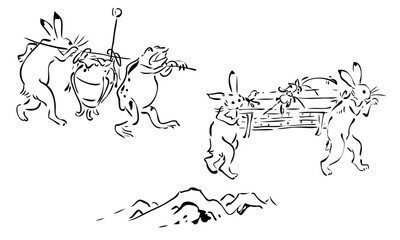 鳥獣戯画　カエルとウサギ