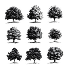 Obraz premium Illustration of tree set, set of different trees isolated on white