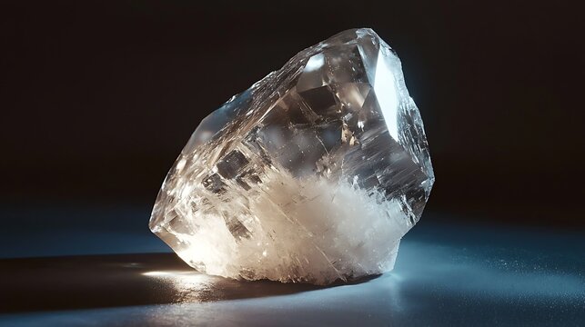 Artificially grown diamond crystal displayed under laboratory lighting.
