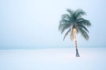 Obraz premium Single palm tree in misty white landscape, minimalism