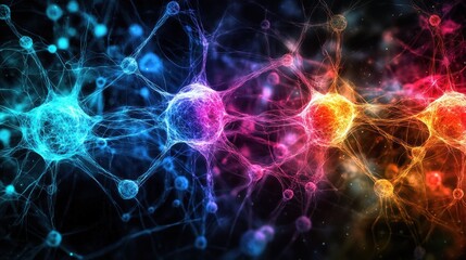 Abstract colorful neurons on a dark background.
