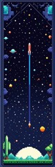 Naklejka premium Eye-catching pixel space banner with a blend of abstract shapes and vibrant colors, perfect for creative digital designs.