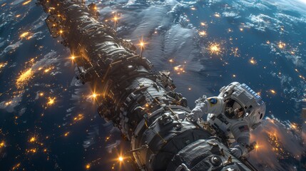 Obraz premium Astronaut Spacewalk Over Earth: A Breathtaking View of Our Planet