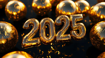 golden balloon in the shape of the number "2025"