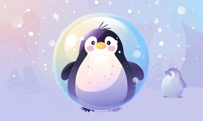 Fototapeta premium Realistic cartoon cute penguin with big eyes and simple modern background ai generated