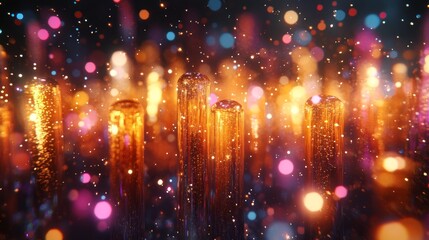 Vibrant 3D New Years Eve celebration with fireworks and textures