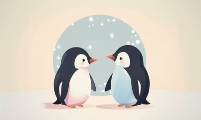 Obraz premium Realistic cartoon cute penguin with big eyes and simple modern background ai generated