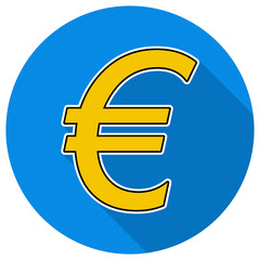 EURO EUR symbol icon, isolated, yellow color, dark black border, white border outline silhoeutte, currency EUR symbol, € italic font, font-weight:normal