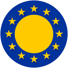 stars of the flag of the European Union as circle icon symbol button badge, isolated, blue and yellow, round