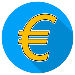 EURO EUR symbol icon, isolated, yellow color, dark black border, white border outline silhoeutte, currency EUR symbol, € italic font, font-weight:normal