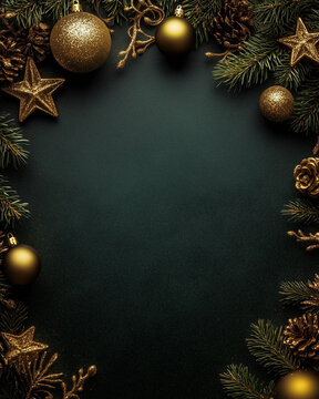 christmas celebration greeting card with decorations branches and details winter theme
