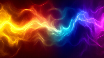 Colorful light background with smoke, flames, and energy waves. Bright, color abstract fire wallpaper design on a black backdrop with glowing neon lights.