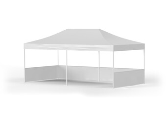 White canopy tent with peaked roof and partial sidewalls for outdoor events © Gustavo Comunello