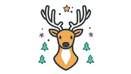 Color line icon of a deer, capturing festive holiday spirit with clean, simple design.