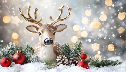 Cute reindeer in a festive holiday setting, perfect for Christmas decorations or seasonal cards.