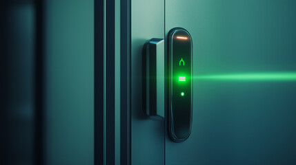Close-Up of Digital Lock Unlocking With a Green Light, Emphasizing the Moment of Access on a Clean, Minimal Door