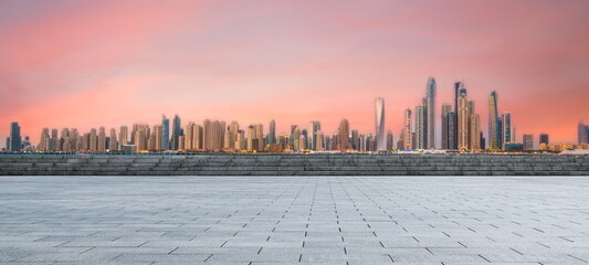 sunset city skyline building light landscape outdoor travel cityscape horizon 
