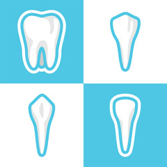 tooth vector set, isolated on white and blue background