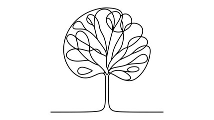 One continuous line illustration of a tree, isolated on white background.