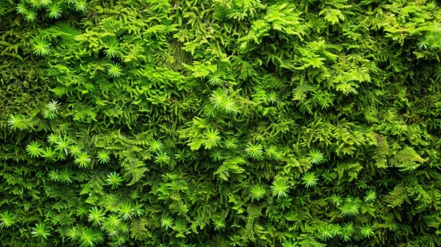 A bright green moss wall adding a touch of whimsy to the otherwise natural surroundings.