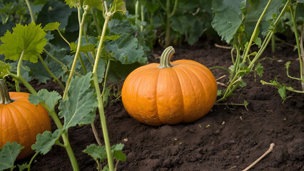 A giant pumpkin grown in a cottage garden (Cucurbita maxima) generative ai