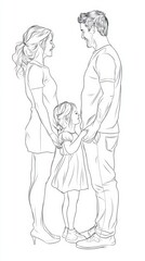 Obraz premium Family Line Art Illustration of Loving Parents with Child