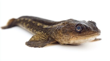 Naklejka premium specimen of Eelpout belonging to the Zoarcidae family is presented against a white background highlighting its distinct morphology and coloration.