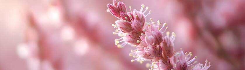 Fototapeta premium Close-up of a Delicate Pink Flower with Yellow Stamens