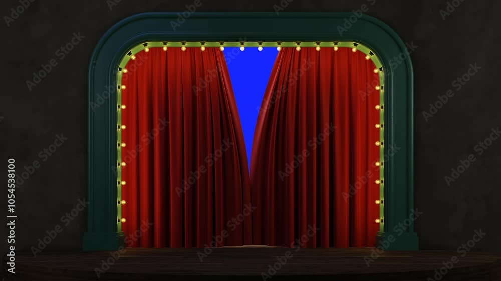 Wall mural empty stand-up stage with curtains. theater curtains opening and closing. isolated background with c