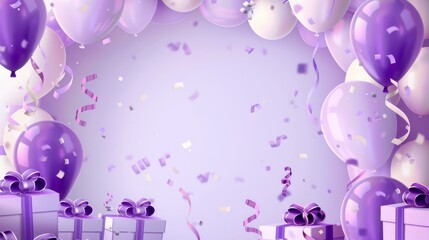  Festive celebration with purple balloons and gifts for Black Friday sales promotion and holiday shopping events