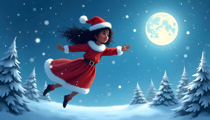 Obraz premium A flying girl dressed in a Santa costume