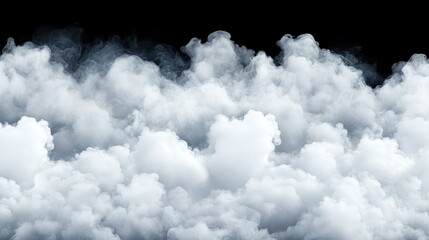 Whimsical white smoke billows gracefully against a rich black backdrop, creating a striking, high-resolution composition