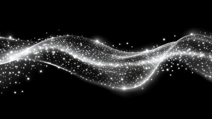 Abstract wavy glowing line with sparkle on black background.