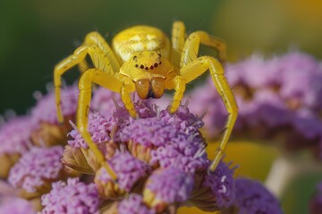 Fototapeta premium Misumena vatia known as the goldenrod crab spider on Brazilian verbena