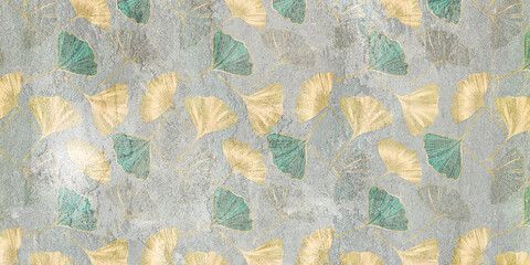Grunge concrete wall with ornaments and prints. Digital tiles design.