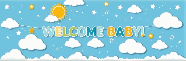 A versatile welcome baby banner in pastel tones cute details to celebrate a newborn!