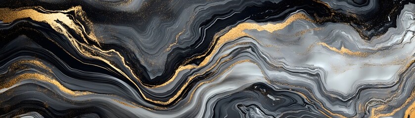 Obraz premium Abstract Swirling Pattern of Black, Grey, and Gold Paint