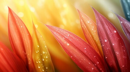 Fototapeta premium Vibrant tropical leaves with water droplets, perfect for bright and dynamic background wallpaper use