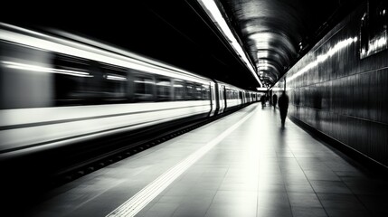 Rush hour subway crowd in black and white