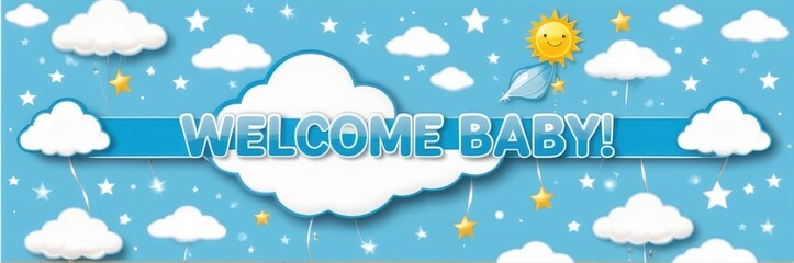 Bright welcome baby banner, bringing joy to celebrate a baby arrival.