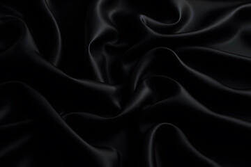 Obraz premium Luxurious black silk fabric with elegant folds and waves in moody lighting