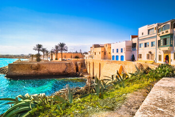 View of the medina buildings and the remains of the ancient defensive walls, Mahdia, Tunisia.