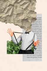 Composite trend artwork 3D sketch image photo collage of young guy headless success gentleman look...