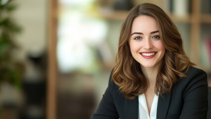 Fototapeta premium Smiling Businesswoman in Modern Office Setting.