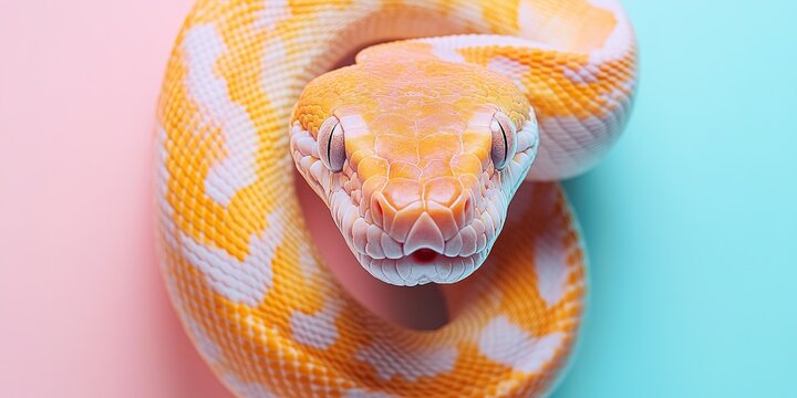 Yellow python on pink and blue gradient background