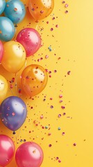 Colorful Balloons and Confetti on Yellow Background
