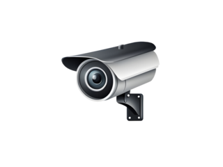Minimalist surveillance camera icon, isolated on a transparent or white background.