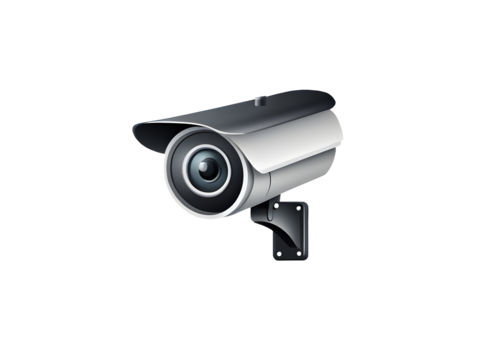 Minimalist surveillance camera icon, isolated on a transparent or white background.