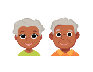 Portrait of happy old african american, african senior couple, grandparents together. Aged man and woman. Two senior people Relatives generations grandma grandpa. Vector isolated illustration. Flat 