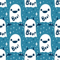 Halloween ghost seamless cute cartoon pattern for wrapping paper and fabrics
